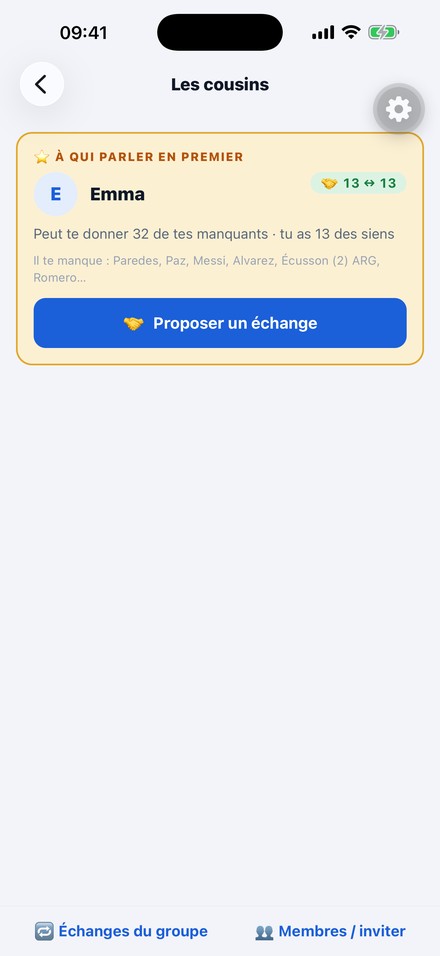 L'app te dit qui a tes stickers manquants dans le groupe